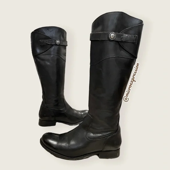 $438 Frye Molly Button Black Leather Equestrian Tall Knee High Zip Up WinterBoot - Picture 10 of 10